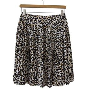 J Crew Factory Pleated Mini Skirt 0 Leopard Animal Print Lined Black Brown White